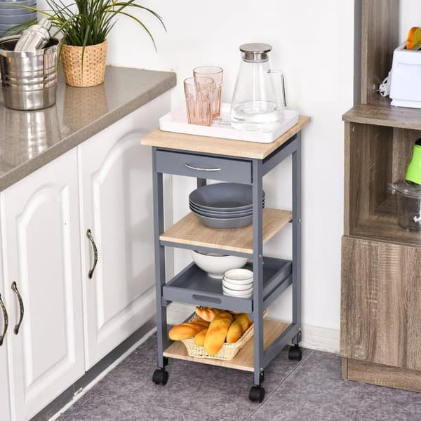Rootz Kitchen Trolley - Serveringsvogn - rullende vogn - rigelig opbevaring - fyrretræ/mdf - 37 cm x 37 cm x 76 cm