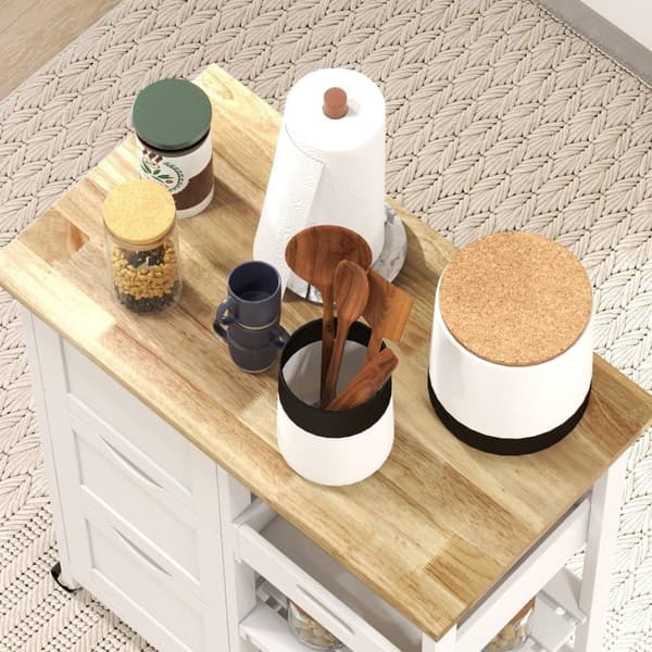 Rootz Kitchen Island Trolley - Rollbar Cart - Mobile Kitchen Storage - Træbehandling - 67 x 37 x 85,5 cm - Holdbart gummibetræ