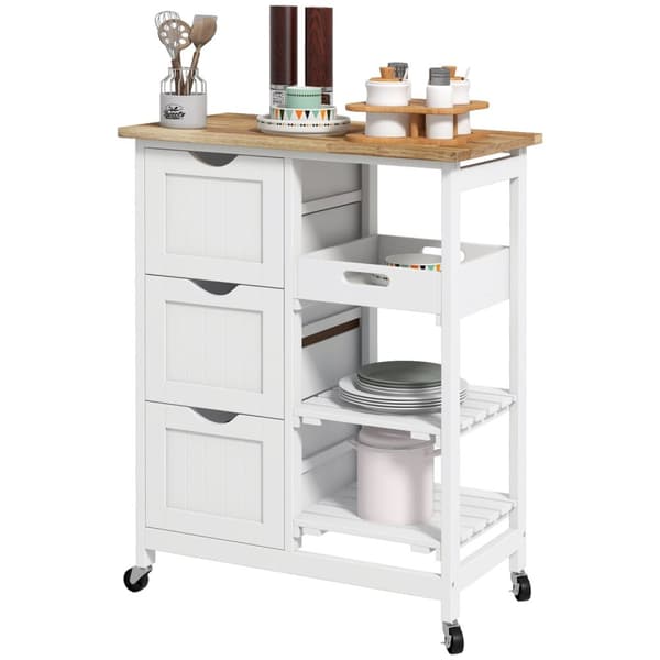 Rootz Kitchen Island Trolley - Rollbar Cart - Mobile Kitchen Storage - Træbehandling - 67 x 37 x 85,5 cm - Holdbart gummibetræ