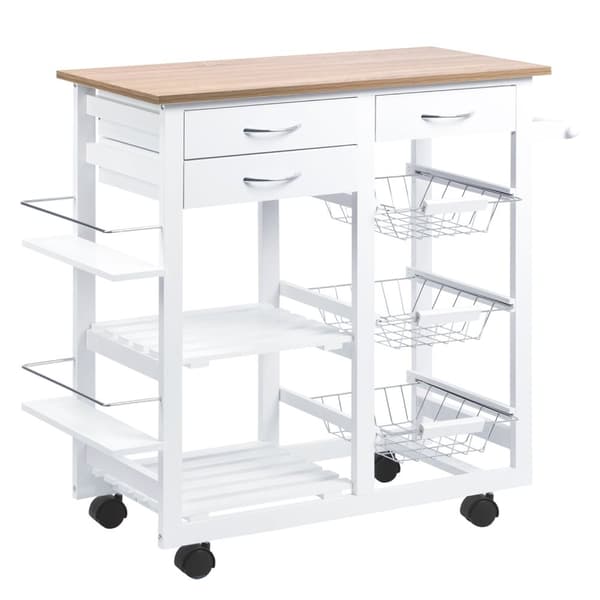 Rootz Kitchen Trolley med hjul - Serveringsvogn - Alsidig vogn - Rummelig opbevaring - 92W x 37d x 82H cm - Hvid, brun