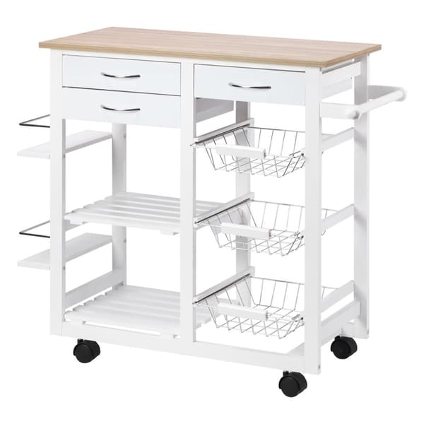 Rootz Kitchen Trolley med hjul - Serveringsvogn - Alsidig vogn - Rummelig opbevaring - 92W x 37d x 82H cm - Hvid, brun