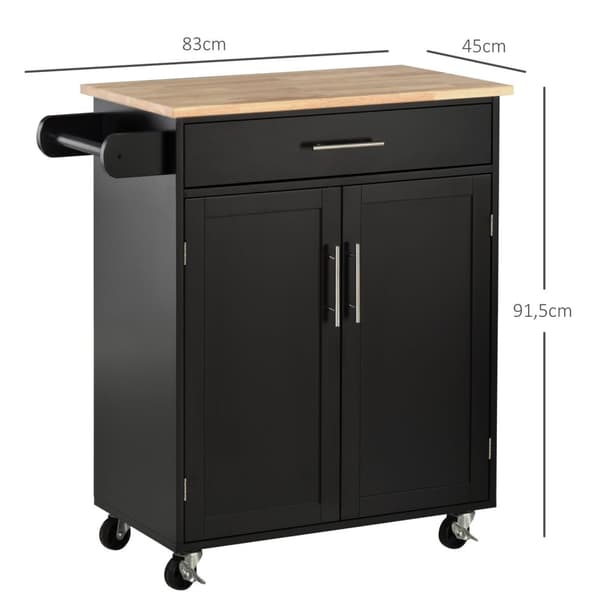 Rootz Kitchen Trolley On Wheels - Servering Cart - Mobil Kitchen Island - gott om förvaring - 83W X 45D x 91,5H cm svartbrunt