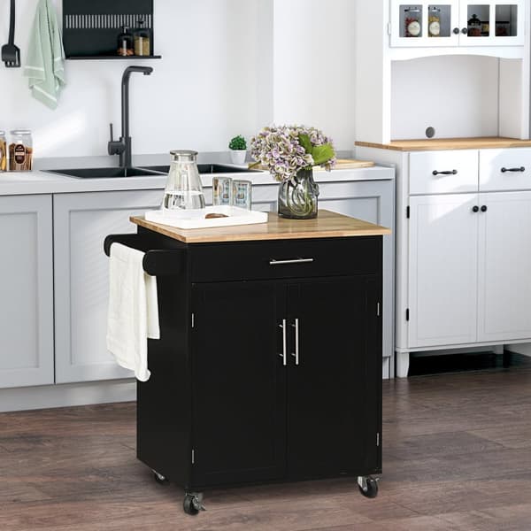 Rootz Kitchen Trolley On Wheels - Servering Cart - Mobil Kitchen Island - gott om förvaring - 83W X 45D x 91,5H cm svartbrunt