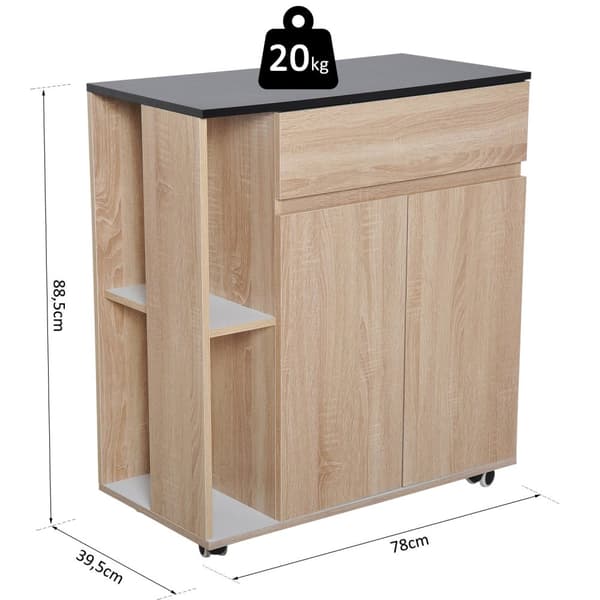 Rootz Kitchen Trolley - Servering Cart - Multifunktionell vagn - gott om förvaring - 78 cm x 39,5 cm x 88,5 cm