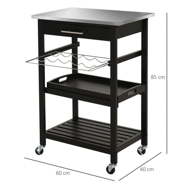 Rootz Kitchen Trolley - Servering Cart - Mobile Kitchen Table - Rostfritt stål Arbetsyta - 60W x 40D x 85H cm - Effektiv förvaring