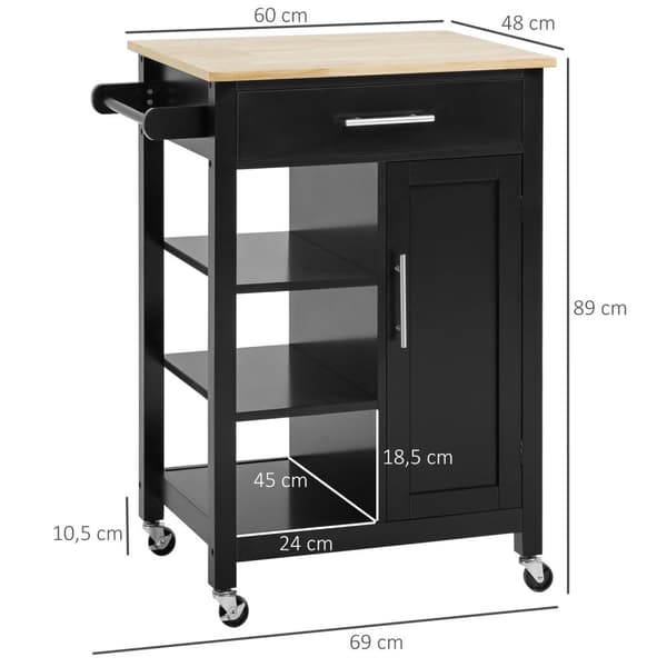 Rootz Kitchen Trolley med hjul - Serveringsvogn - Opbevaringsvogn - Let mobilitet - 69W x 48d x 89h cm