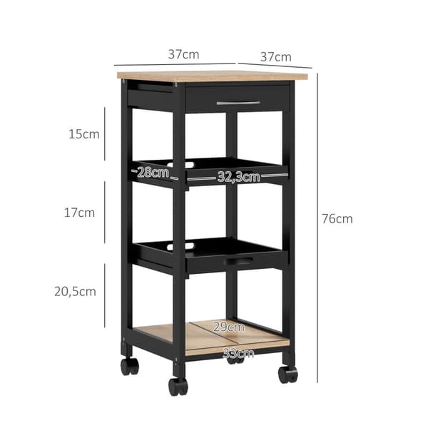 Rootz Serveringsvogn - Kitchen Trolley - Utility Cart - 2 Fjernelige bakker - 37x37x76cm - Pine Wood & MDF