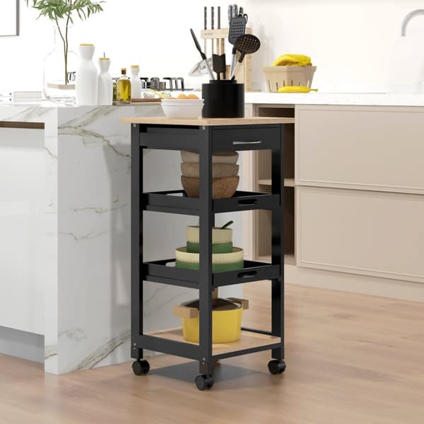 Rootz Serveringsvogn - Kitchen Trolley - Utility Cart - 2 Fjernelige bakker - 37x37x76cm - Pine Wood & MDF