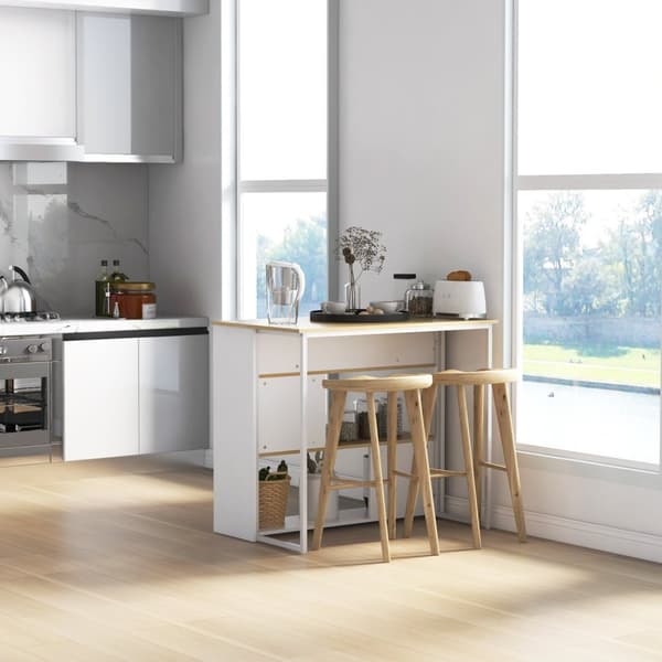 Rootz Kitchen Island - Moderna hyllor - Lagringslösning - Rostfritt stål - 105 x 65 x 90 cm, White & Brown