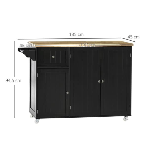 Rootz Kitchen Island - Multipurpose förvaring - Svart gummibrun - Handduksställ - Låda, skåp - 135L x 45W x 94,5H cm