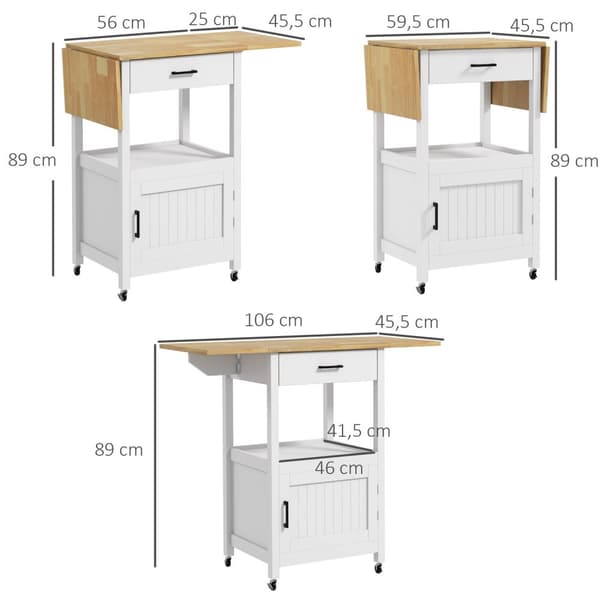 Rootz Rolling Kitchen Frolley - Palveluvaunu - Mobiilivaunu - Avaruussäästö - 59,5 cm x 45,5 cm x 89cm