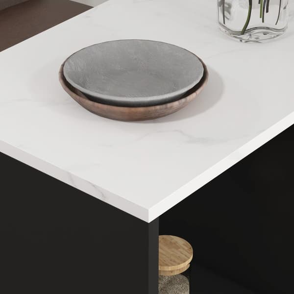 Rootz Bar High Table - Kitchen Table - Bar Table - Space Saving Design - 105 x 40 x 105 cm - White Marble Look Top, Black Steel Frame