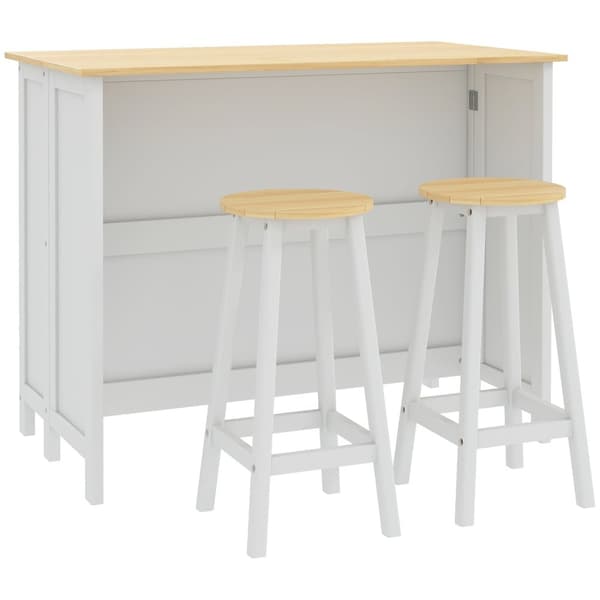 Rootz Kitchen Island Trolley Set - Kitchen Cart med 2 afføring - Udfoldelig arbejdsbræt - Rumbesparelse - 110 cm x 60 cm x 90 cm