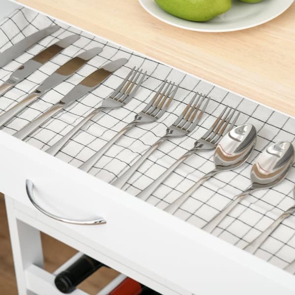 Rootz Kitchen Island - Mobile Kitchen Cart - Rolling Storage -kaappi - runsaasti säilytystilaa - 67 cm x 37cm x 87cm - valkoinen MDF, Rubberwood Top