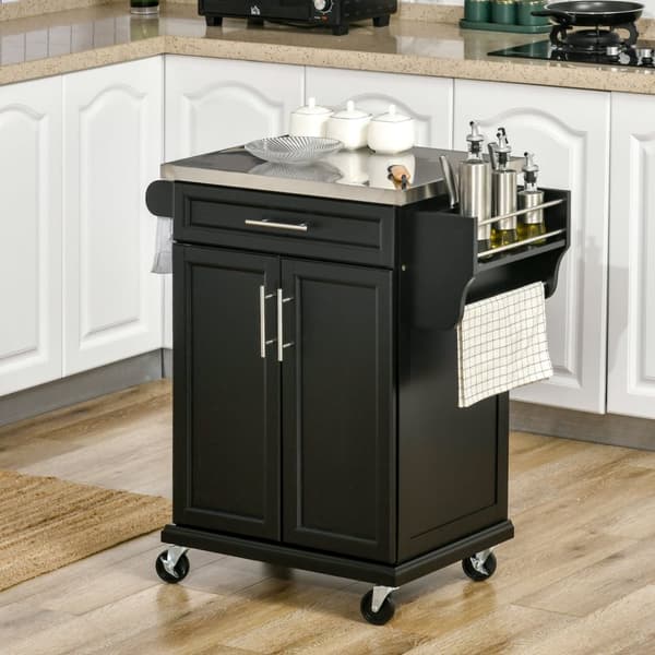 Rootz Kitchen Servering Trolley - Kitchen Island - Rolling Cabinet - Rustfrit stålplade - 91 cm x 84 cm x 46 cm - Praktisk opbevaring og mobilitet