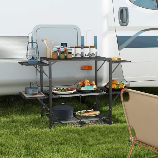 Rootz Folding Camping Kitchen Table - Portable Cooking Station - Travel Camping Bord - Carry Bag Inkluderet - 126 cm x 46 cm x 81 cm
