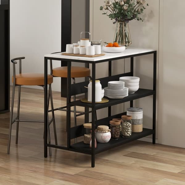 Rootz Modern Kitchen Island - Keittiön kärry - Keittiön säilytys - tukeva musta teräs & MDF - 100W x 50d x 90h cm