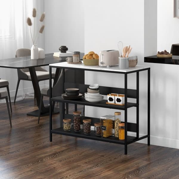 Rootz Modern Kitchen Island - Keittiön kärry - Keittiön säilytys - tukeva musta teräs & MDF - 100W x 50d x 90h cm