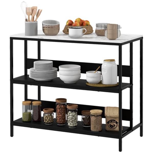 Rootz Modern Kitchen Island - Keittiön kärry - Keittiön säilytys - tukeva musta teräs & MDF - 100W x 50d x 90h cm