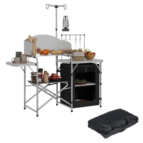Rootz Portable Camping Kitchen - Outdoor Cooking Table - Folding Kitchen Unit - Organiserad förvaring - 146 cm x 49 cm x 130-180 cm