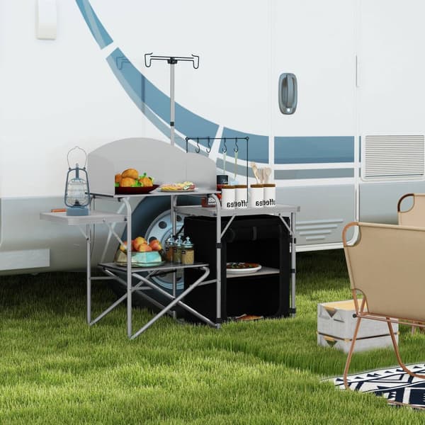 Rootz Portable Camping Kitchen - Outdoor Cooking Table - Folding Kitchen Unit - Organiserad förvaring - 146 cm x 49 cm x 130-180 cm