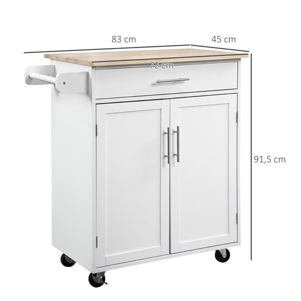 Rootz Kitchen Pering -vaunu - Keittiön kärry - Mobile Island - Tyylikäs säilytystila - 83 cm x 45cm x 91,5 cm - valkoinen, ruskea