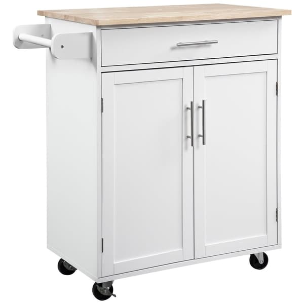 Rootz Kitchen Pering -vaunu - Keittiön kärry - Mobile Island - Tyylikäs säilytystila - 83 cm x 45cm x 91,5 cm - valkoinen, ruskea
