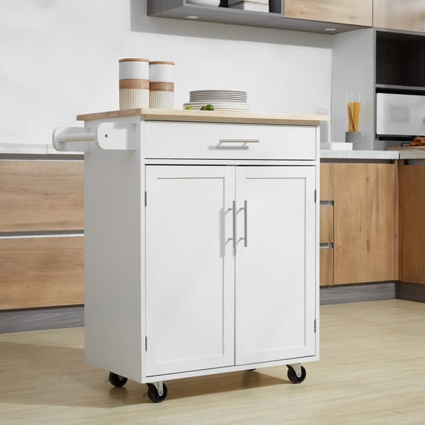 Rootz Kitchen Pering -vaunu - Keittiön kärry - Mobile Island - Tyylikäs säilytystila - 83 cm x 45cm x 91,5 cm - valkoinen, ruskea