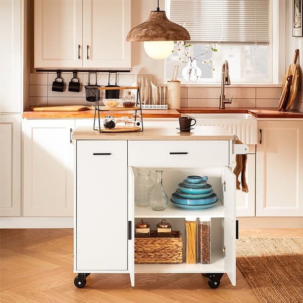 Rootz Kitchen Cart - Rolling Kitchen Island - Mobile Storage -vaunu - Säädettävä hylly - 105x92x46cm