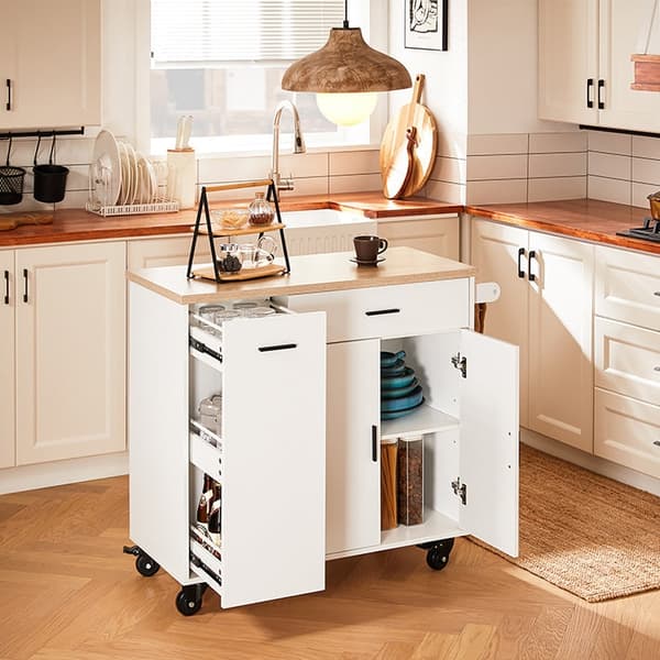 Rootz Kitchen Cart - Rolling Kitchen Island - Mobile Storage -vaunu - Säädettävä hylly - 105x92x46cm