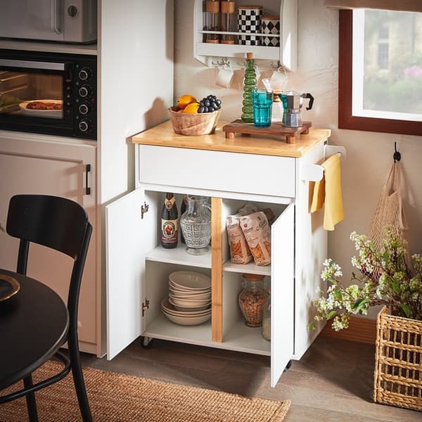 Rootz Kitchen Cart - Mobile Island - Servering Trolley - Justerbara hyllor - Bambu MDF E1 - 74x85x40cm