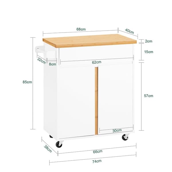Rootz Kitchen Cart - Mobile Island - Servering Trolley - Justerbara hyllor - Bambu MDF E1 - 74x85x40cm