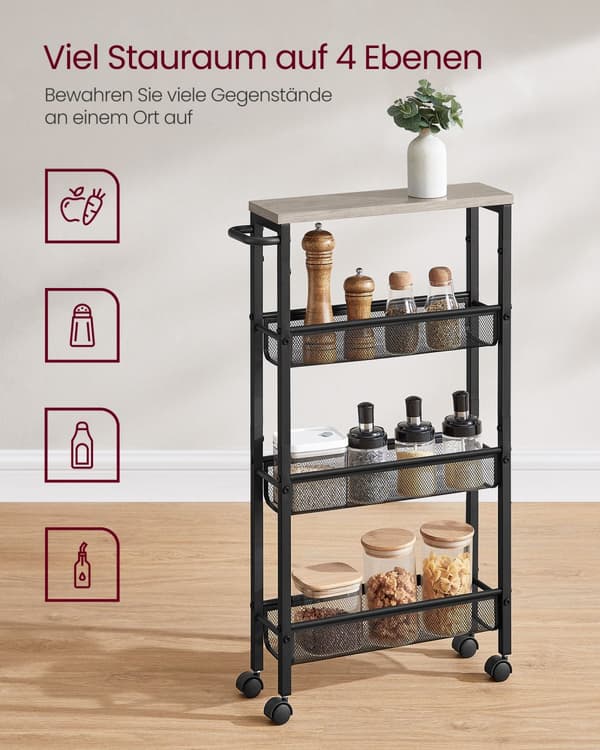 Servierwagen, VASAGLE, 13x45.4x77 cm, Greige Sort