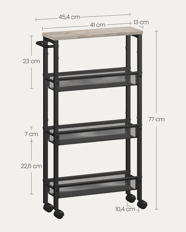 Servierwagen, VASAGLE, 13x45.4x77 cm, Greige Sort