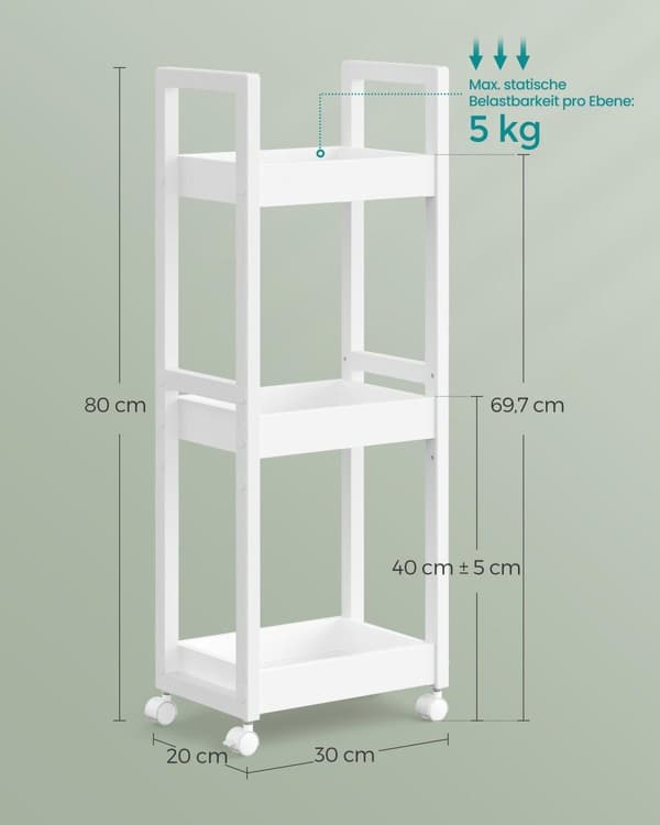 Rullvagn, SONGMICS, 20x30x80 cm, Vit