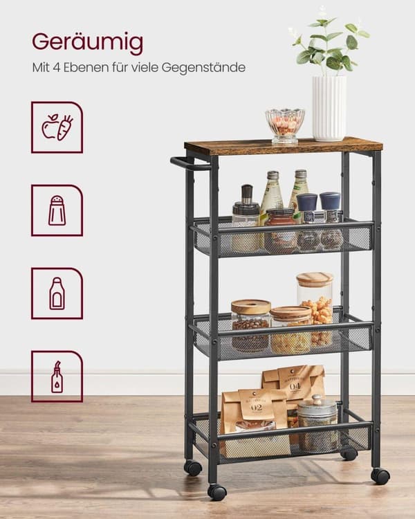 Rullvagn, VASAGLE, 22x45.5x77 cm, Vintagebrun-Svart