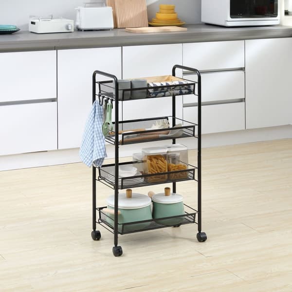 Rootz vagn med 4 hängande korgar - servering vagn - mobil vagn - stål, låsbara hjul - 45 cm x 26,5 cm x 84 cm - extra förvaringsutrymme