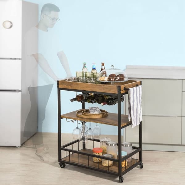 Rootz Mobile Bar Cart - Rolling Beverage Cart - Serveringsvogn - Easy Transport - 79x90x40cm - MDF & Metal med træfilm