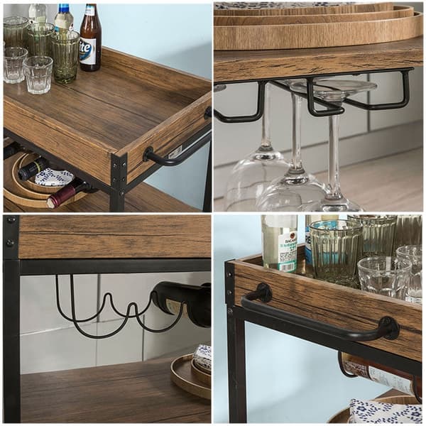 Rootz Mobile Bar Cart - Rolling Beverage Cart - Serveringsvogn - Easy Transport - 79x90x40cm - MDF & Metal med træfilm