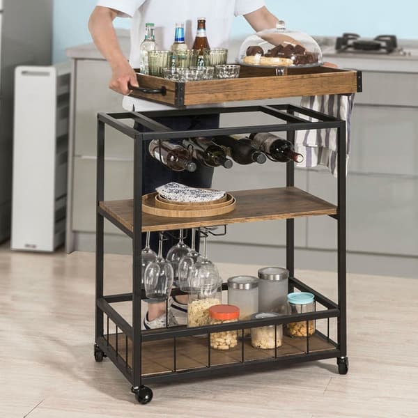 Rootz Mobile Bar Cart - Rolling Beverage Cart - Serveringsvogn - Easy Transport - 79x90x40cm - MDF & Metal med træfilm