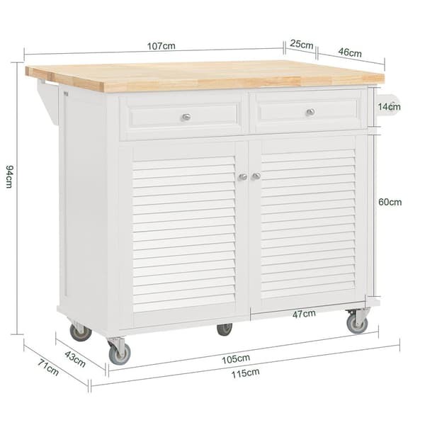 Keittiösaarekkeen vaunu, FKW84-II-WN, 115x71x94 cm, Valkoinen