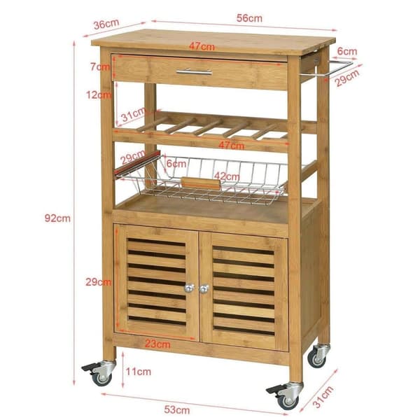 Serveringsvogn, FKW53-N, 60x36x92 cm, Natur