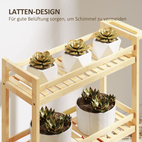 Rootz 3 -lattian bambu tarjoilukärry - säilytysauto - liikkuva vaunu - hometon levyhyllyt - 55 cm x 20 cm x 75 cm