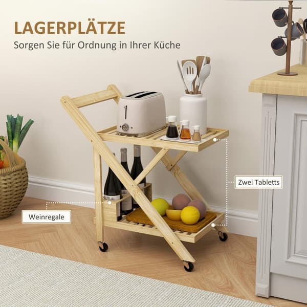 Rootz Kitchen Cart on Wheels - Servering Trolley - Rolling Bar Cart - Space Saving Design - 66 cm x 40 cm x 70 cm