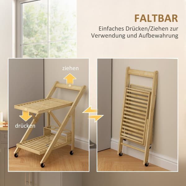 Rootz Kitchen Cart on Wheels - Servering Trolley - Rolling Bar Cart - Space Saving Design - 66 cm x 40 cm x 70 cm