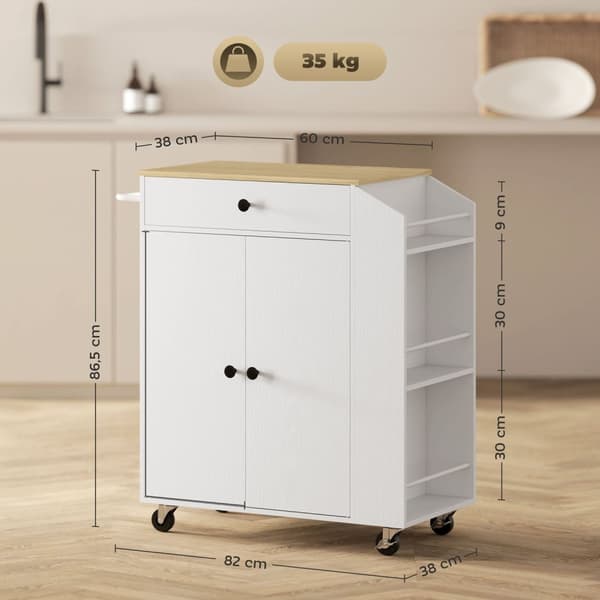 Rootz Kitchen Cart with Drawer - Mobile Storage - Versatile Trolley - Justerbara hyllor - 82 x 38 x 86,5 cm - Vit och brunt