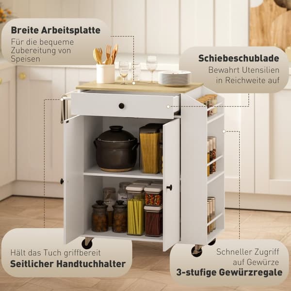 Rootz Kitchen Cart with Drawer - Mobile Storage - Versatile Trolley - Justerbara hyllor - 82 x 38 x 86,5 cm - Vit och brunt