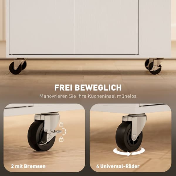 Rootz Kitchen Cart with Drawer - Mobile Storage - Versatile Trolley - Justerbara hyllor - 82 x 38 x 86,5 cm - Vit och brunt