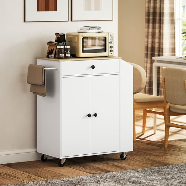 Rootz Kitchen Cart with Drawer - Mobile Storage - Versatile Trolley - Justerbara hyllor - 82 x 38 x 86,5 cm - Vit och brunt