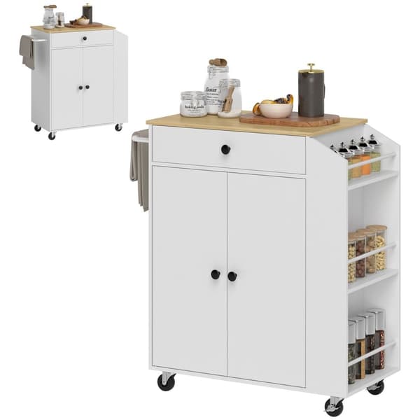 Rootz Kitchen Cart with Drawer - Mobile Storage - Versatile Trolley - Justerbara hyllor - 82 x 38 x 86,5 cm - Vit och brunt